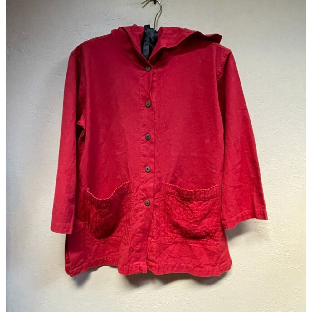 Karma Circle USA Womens Button Front Wide Collar Jacket Small Patch Pockets Red
